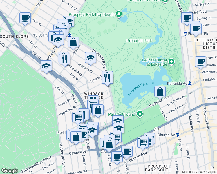map of restaurants, bars, coffee shops, grocery stores, and more near 684 Vanderbilt Street in Brooklyn