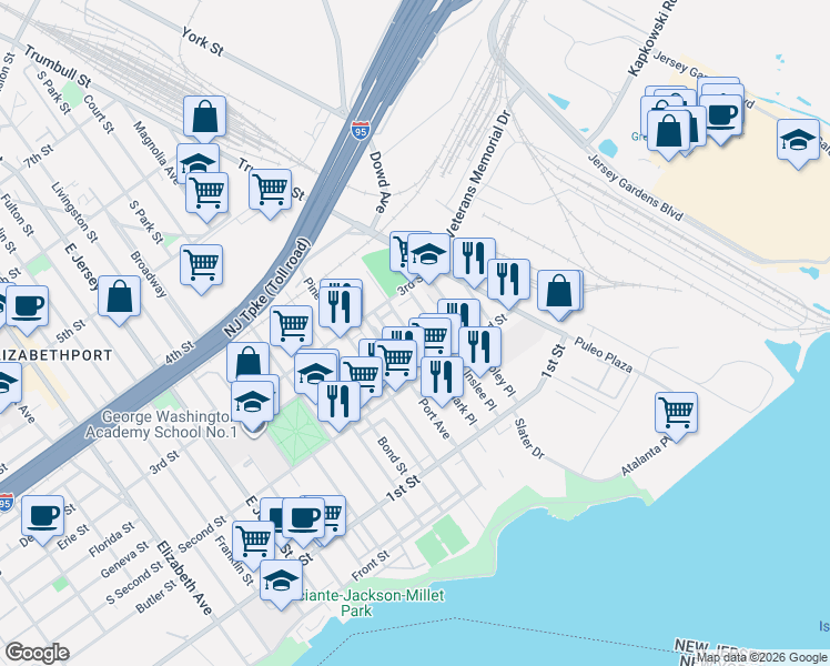 map of restaurants, bars, coffee shops, grocery stores, and more near 212 Inslee Place in Elizabeth