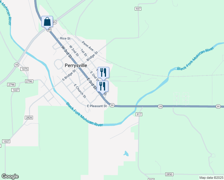 map of restaurants, bars, coffee shops, grocery stores, and more near 181 East 3rd Street in Perrysville