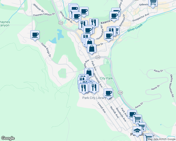 map of restaurants, bars, coffee shops, grocery stores, and more near 1482 Empire Avenue in Park City