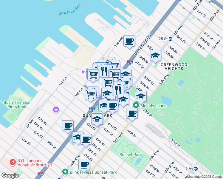 map of restaurants, bars, coffee shops, grocery stores, and more near 316 37th Street in Brooklyn