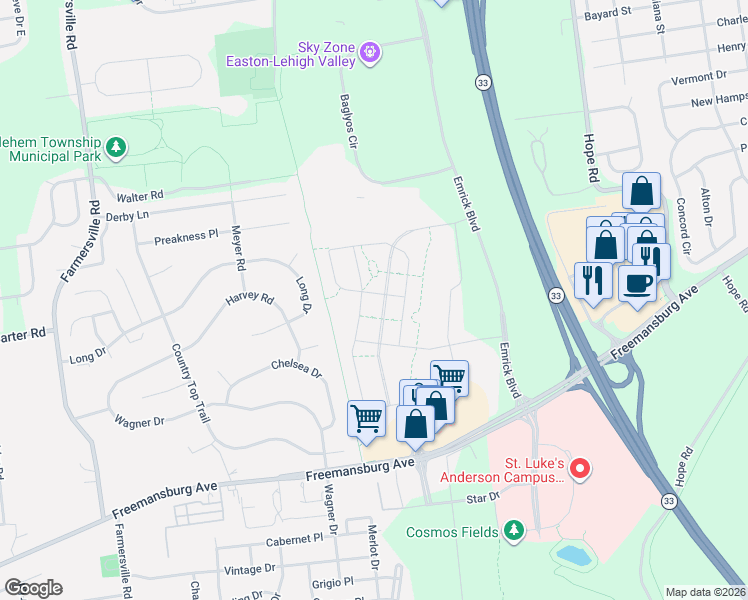 map of restaurants, bars, coffee shops, grocery stores, and more near 2309 Cook Drive in Easton