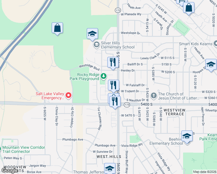 map of restaurants, bars, coffee shops, grocery stores, and more near Island Ridge Drive in West Valley City