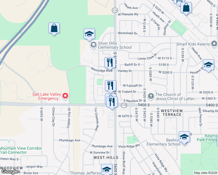 map of restaurants, bars, coffee shops, grocery stores, and more near 5328 Winter Ridge Lane in Salt Lake City