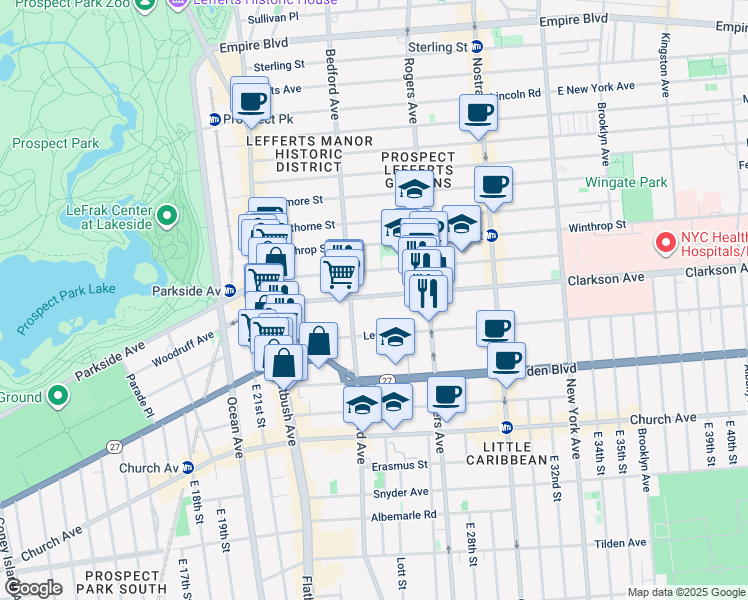 map of restaurants, bars, coffee shops, grocery stores, and more near 2055 Bedford Avenue in Brooklyn