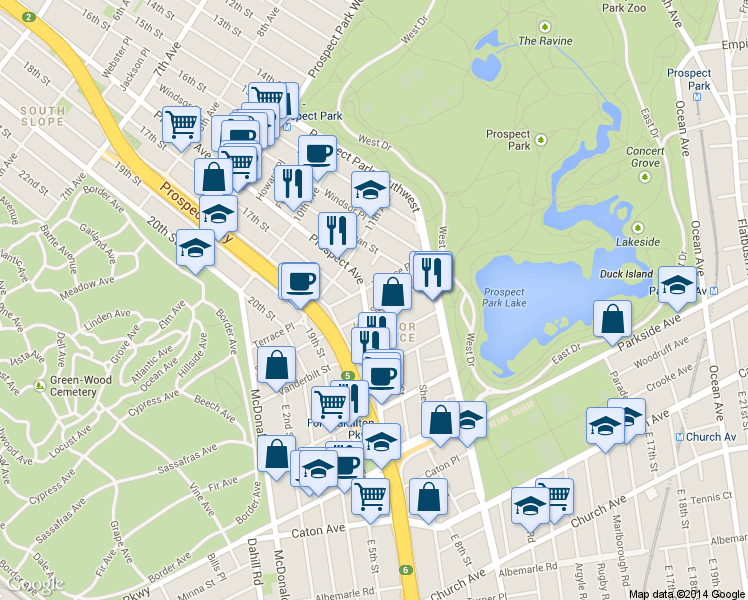 map of restaurants, bars, coffee shops, grocery stores, and more near in Brooklyn