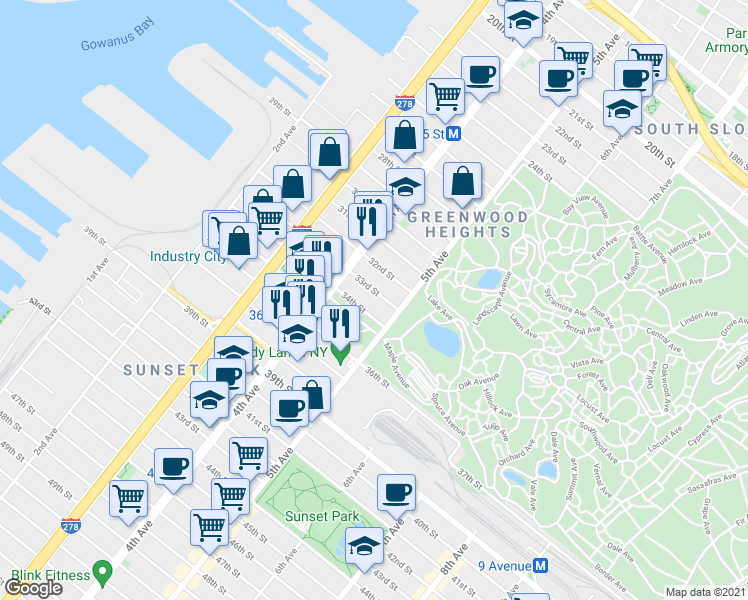map of restaurants, bars, coffee shops, grocery stores, and more near in Brooklyn