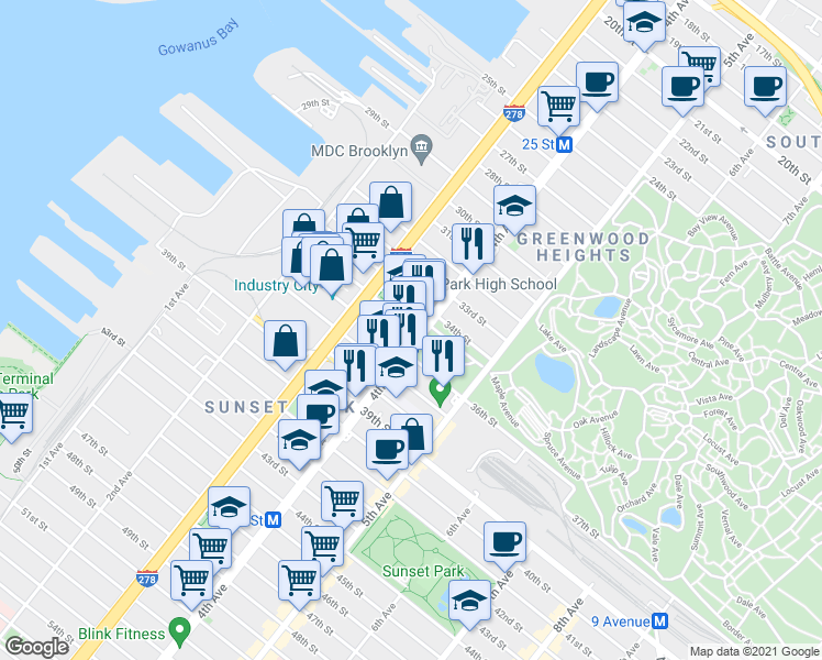 map of restaurants, bars, coffee shops, grocery stores, and more near in Brooklyn
