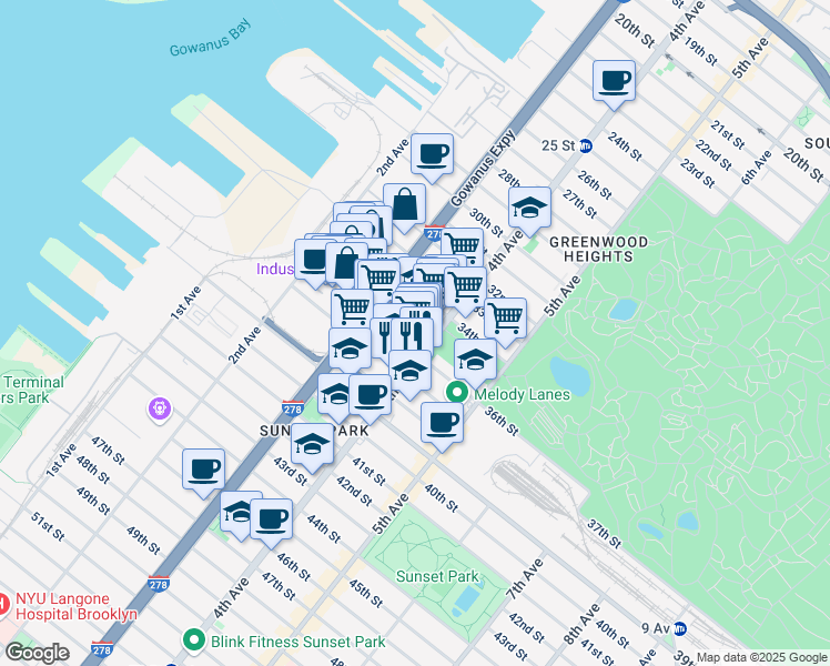 map of restaurants, bars, coffee shops, grocery stores, and more near in Brooklyn