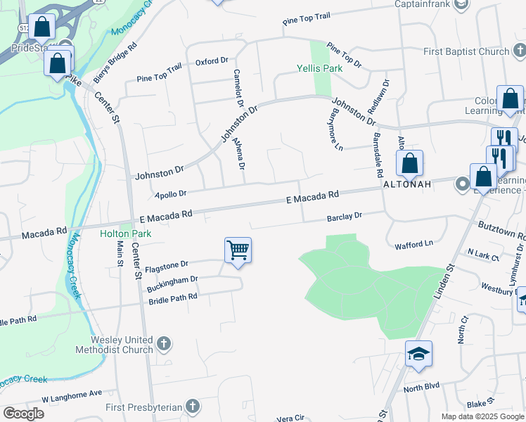 map of restaurants, bars, coffee shops, grocery stores, and more near 425 Barclay Drive in Bethlehem