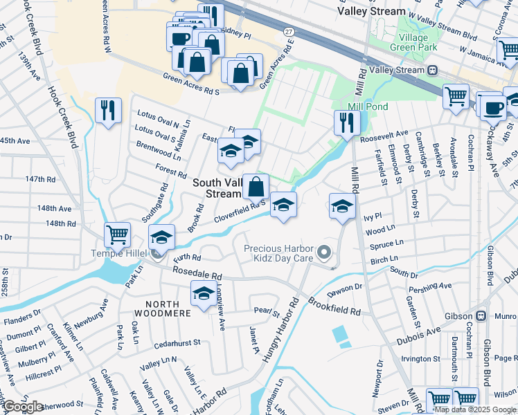 map of restaurants, bars, coffee shops, grocery stores, and more near in Valley Stream