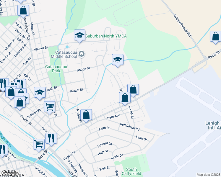map of restaurants, bars, coffee shops, grocery stores, and more near 234 Ashton Court in Catasauqua