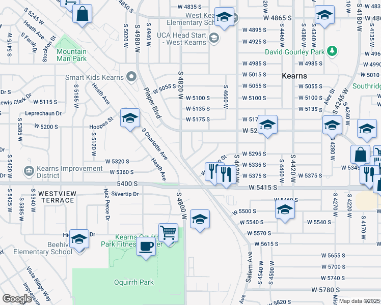 map of restaurants, bars, coffee shops, grocery stores, and more near 4780 West Sarbo Street in Kearns