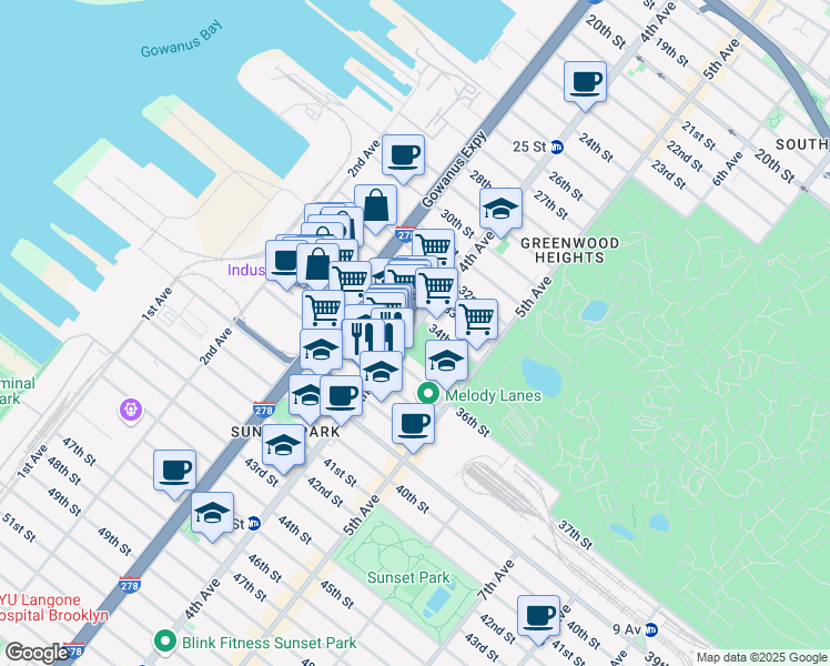 map of restaurants, bars, coffee shops, grocery stores, and more near 911 4th Avenue in Brooklyn