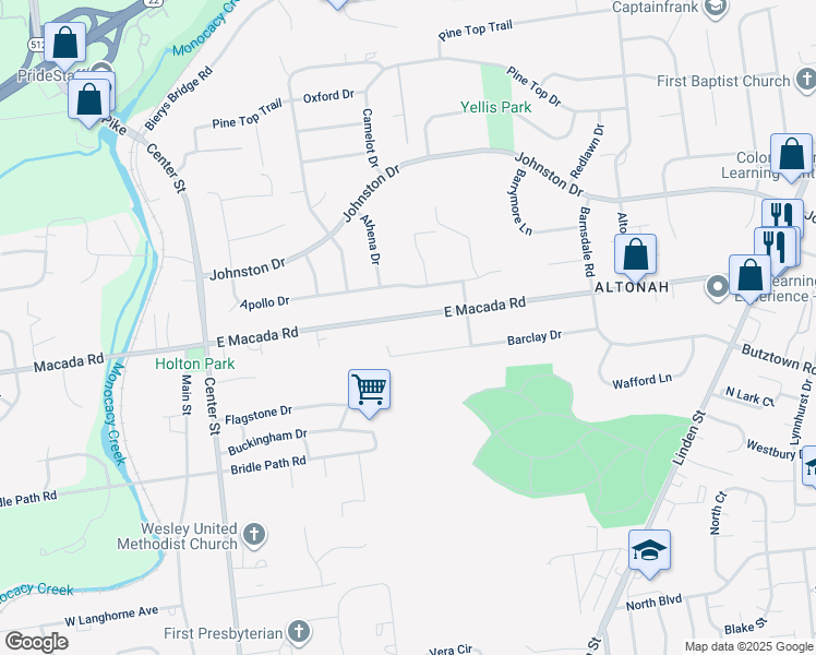 map of restaurants, bars, coffee shops, grocery stores, and more near 425 Barclay Drive in Bethlehem