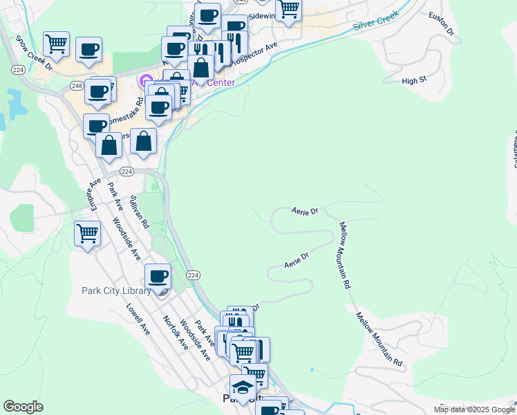 map of restaurants, bars, coffee shops, grocery stores, and more near 1355 Golden Way in Park City