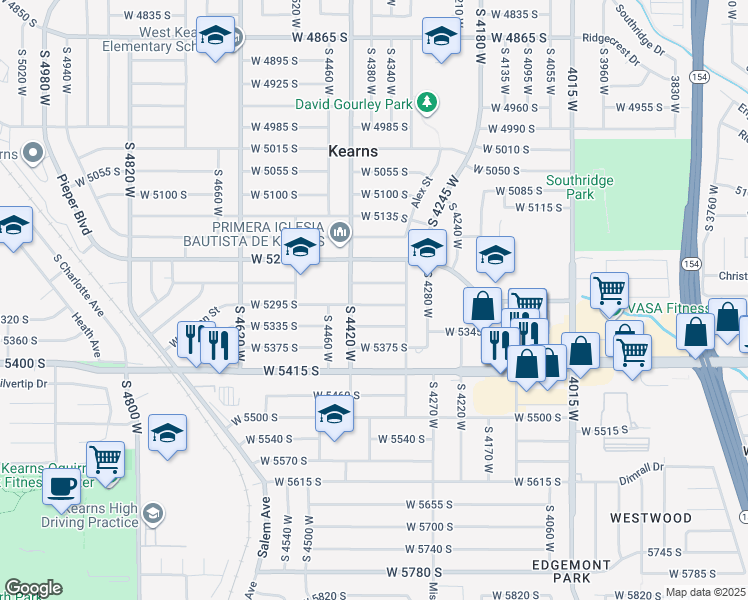 map of restaurants, bars, coffee shops, grocery stores, and more near 4370 West 5295 South in Kearns