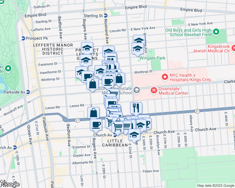 map of restaurants, bars, coffee shops, grocery stores, and more near 310 Clarkson Avenue in Brooklyn