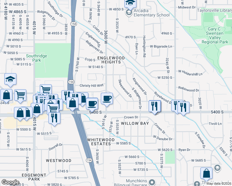map of restaurants, bars, coffee shops, grocery stores, and more near 5312 Queenswood Drive in Salt Lake City