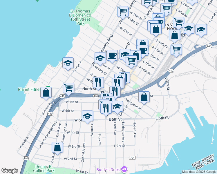 map of restaurants, bars, coffee shops, grocery stores, and more near in Bayonne
