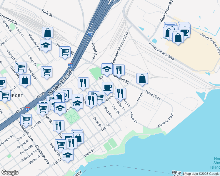 map of restaurants, bars, coffee shops, grocery stores, and more near 212 Inslee Place in Elizabeth