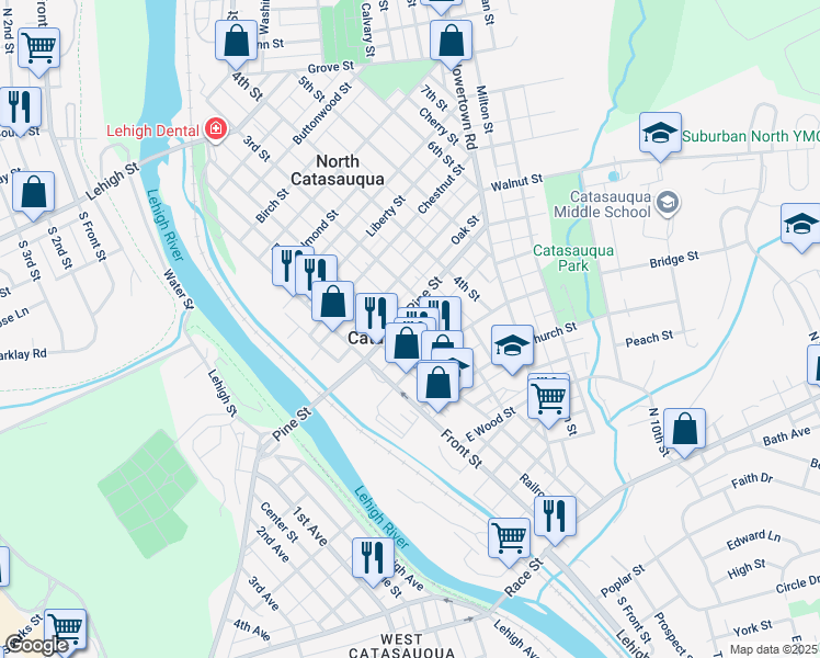 map of restaurants, bars, coffee shops, grocery stores, and more near in Catasauqua