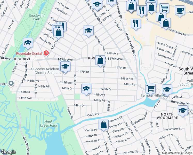 map of restaurants, bars, coffee shops, grocery stores, and more near 255-47 148th Road in Queens