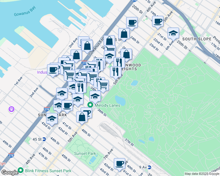 map of restaurants, bars, coffee shops, grocery stores, and more near 226 32nd Street in Brooklyn