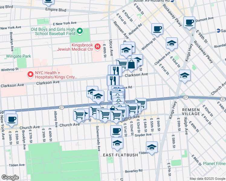 map of restaurants, bars, coffee shops, grocery stores, and more near 769 Utica Avenue in Brooklyn