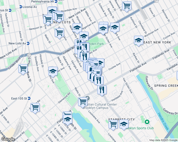 map of restaurants, bars, coffee shops, grocery stores, and more near 922 Pennsylvania Avenue in Brooklyn