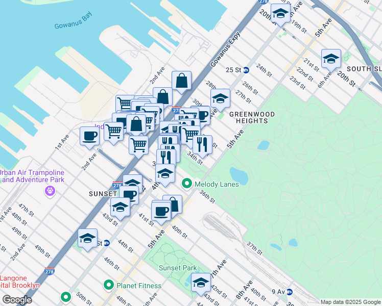 map of restaurants, bars, coffee shops, grocery stores, and more near 90139 4th Avenue in Brooklyn