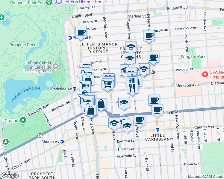 map of restaurants, bars, coffee shops, grocery stores, and more near 2055 Bedford Avenue in Brooklyn