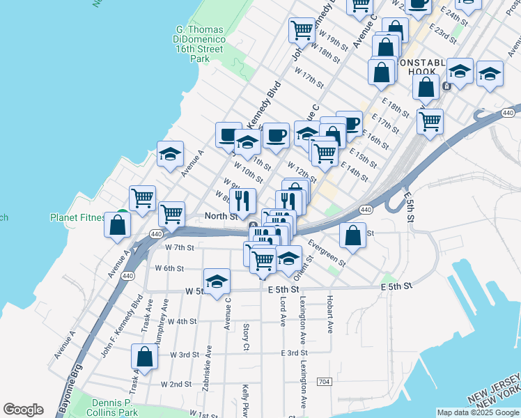 map of restaurants, bars, coffee shops, grocery stores, and more near in Bayonne