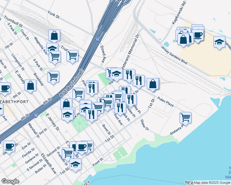 map of restaurants, bars, coffee shops, grocery stores, and more near 212 Inslee Place in Elizabeth