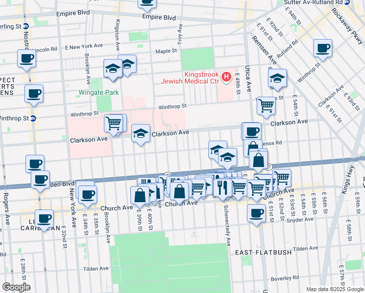 map of restaurants, bars, coffee shops, grocery stores, and more near 772 Troy Avenue in Brooklyn