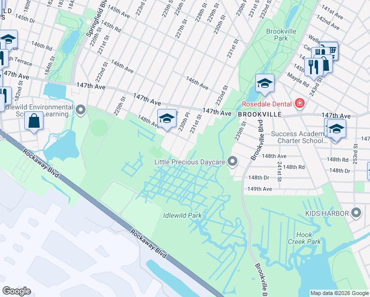 map of restaurants, bars, coffee shops, grocery stores, and more near 148-45 231st Street in Queens