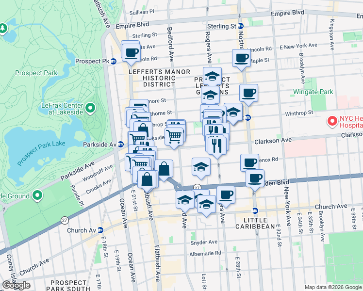 map of restaurants, bars, coffee shops, grocery stores, and more near 2055 Bedford Avenue in Brooklyn