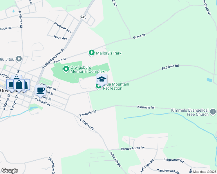 map of restaurants, bars, coffee shops, grocery stores, and more near 685 Red Dale Road in Orwigsburg