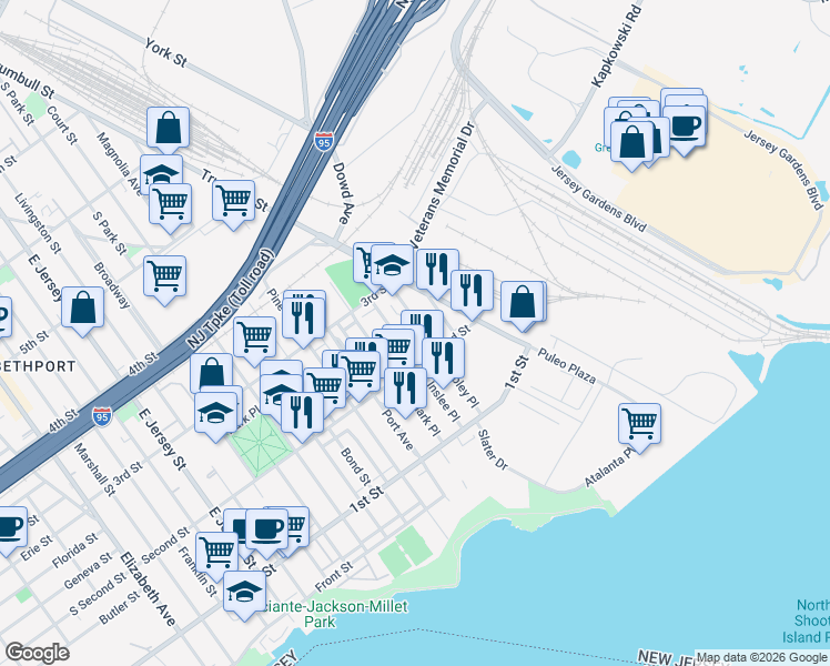 map of restaurants, bars, coffee shops, grocery stores, and more near 212 Inslee Place in Elizabeth