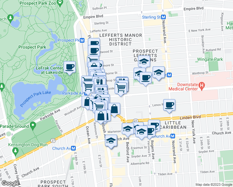 map of restaurants, bars, coffee shops, grocery stores, and more near 7072 Clarkson Avenue in Brooklyn