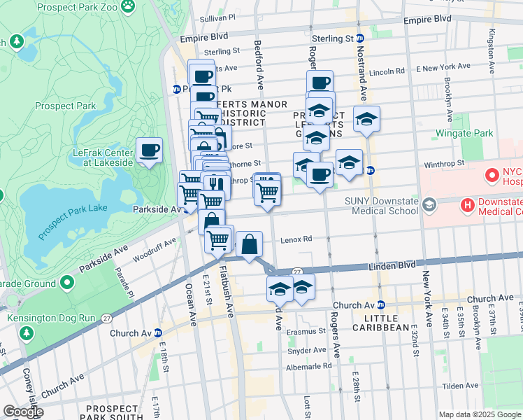 map of restaurants, bars, coffee shops, grocery stores, and more near 85 Clarkson Avenue in Brooklyn