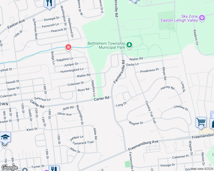 map of restaurants, bars, coffee shops, grocery stores, and more near 4159 Ross Road in Bethlehem