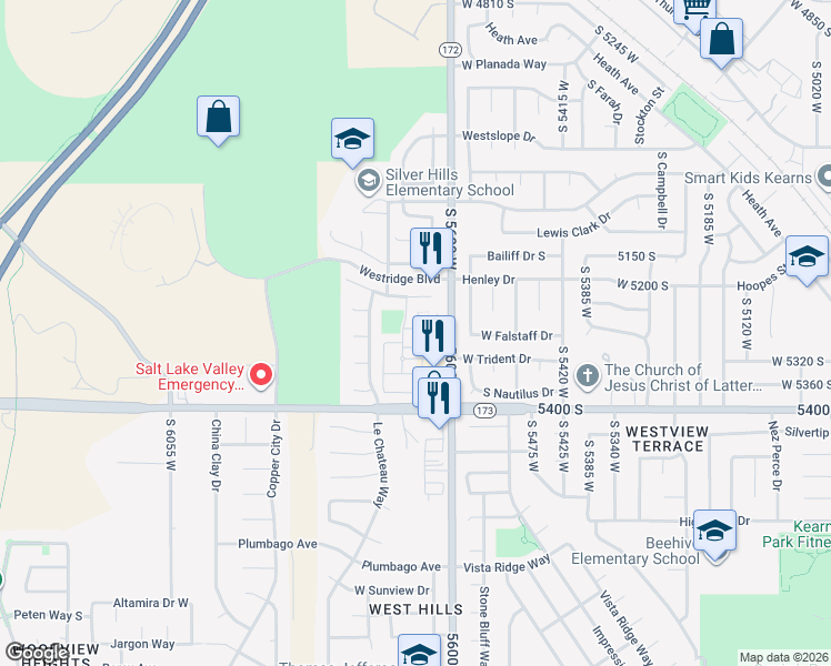 map of restaurants, bars, coffee shops, grocery stores, and more near 5651 Pine Shade Place in Salt Lake City