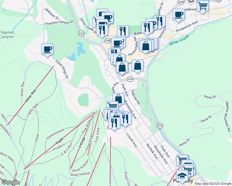 map of restaurants, bars, coffee shops, grocery stores, and more near 1530 Empire Avenue in Park City