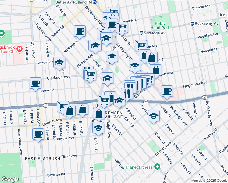 map of restaurants, bars, coffee shops, grocery stores, and more near 1035 Willmohr Street in Brooklyn