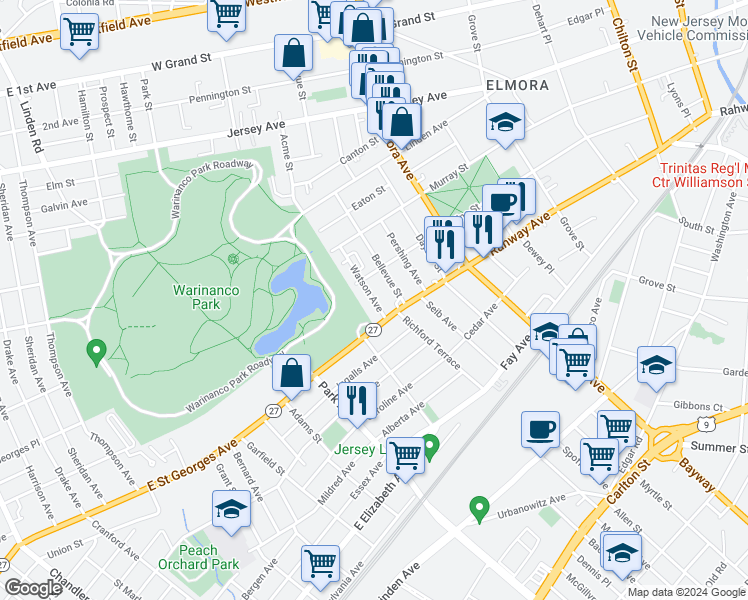 map of restaurants, bars, coffee shops, grocery stores, and more near 810 Vine Street in Elizabeth