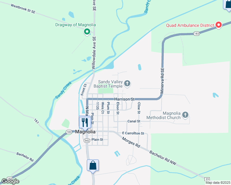 map of restaurants, bars, coffee shops, grocery stores, and more near 499 Elson Street in Magnolia