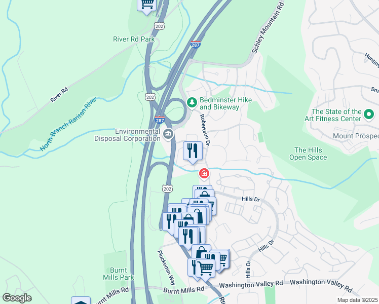 map of restaurants, bars, coffee shops, grocery stores, and more near 84 Wescott Road in Bedminster