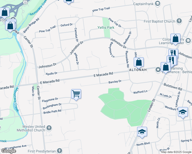 map of restaurants, bars, coffee shops, grocery stores, and more near 540 East Macada Road in Bethlehem