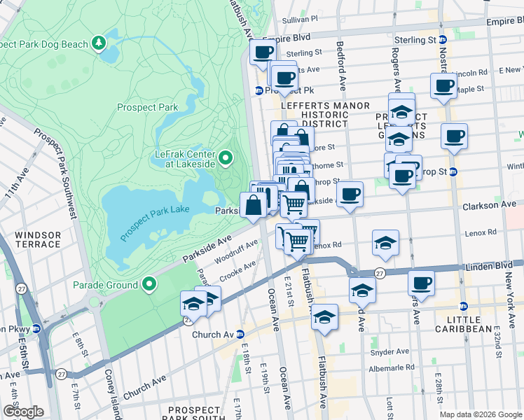 map of restaurants, bars, coffee shops, grocery stores, and more near 317 Ocean Avenue in Brooklyn
